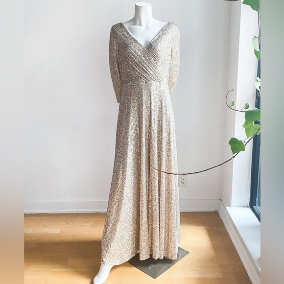 OLEG CASSINI Allover Sequin A-line Gown Size 18W - Picture 4 of 9